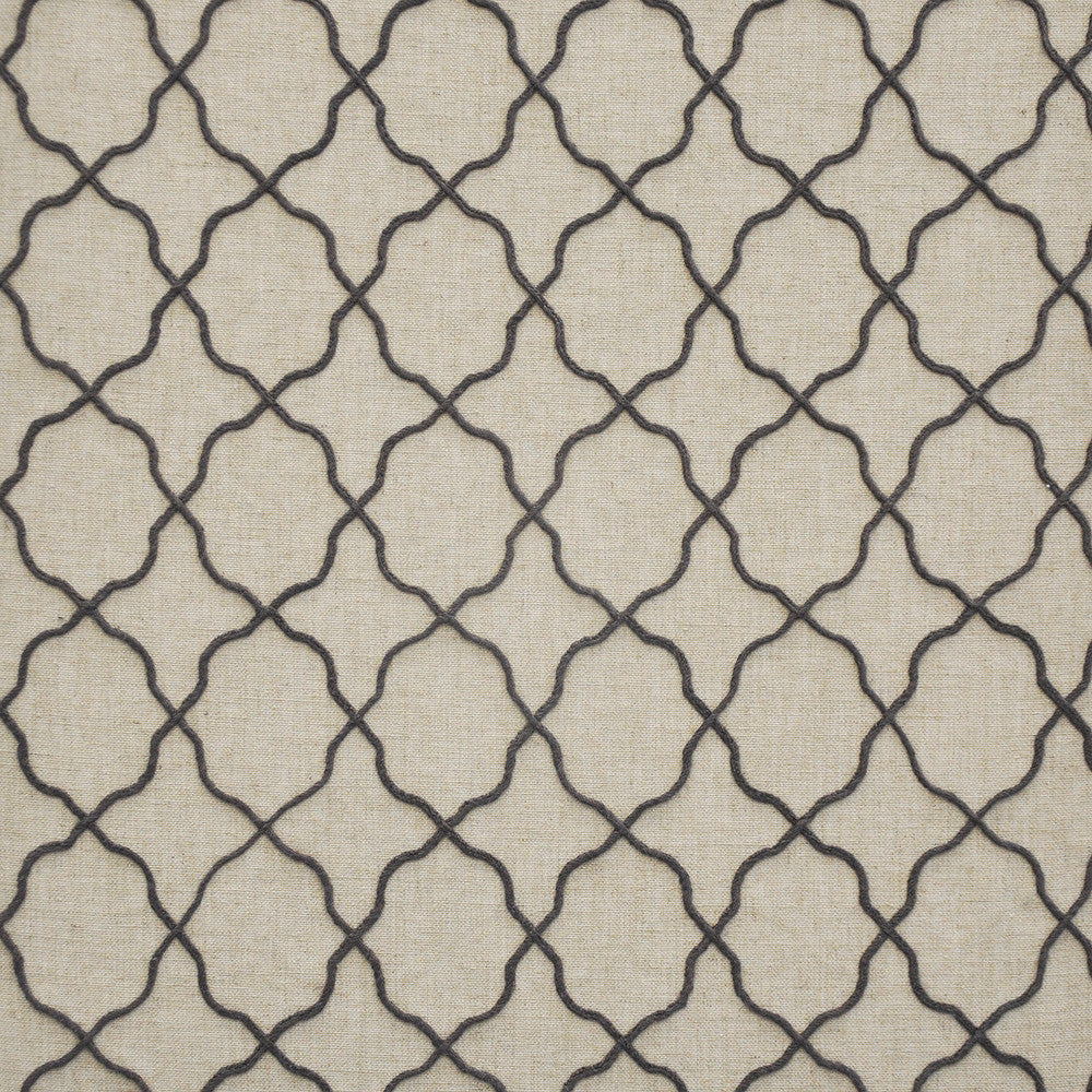 Queen Anne # 651 Graphite by Maxwell Fabric COLOR WAVES-NOMAD 65% POLYESTER 23% RAYON
12% LINEN INDIA </p><p>Repeat: Horizontal: H-2.6 and Vertical: V-3.75 54"EMB51.5 - Fabric Carolina -