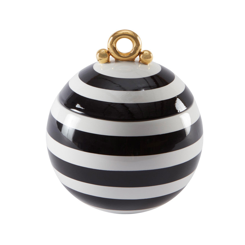 Weston Box QR-14562.BLACKGOLD.0 by CuratedKravet CuratedKravet Handmade earthenware ceramic globe box with black stripes and gold griffon. Finished with hand painting. Italy Wipe with a soft cloth. </p><p>Dimensions: Length 6, Height 6.5, Width 6 Ceramic - 100% - Fabric Carolina -