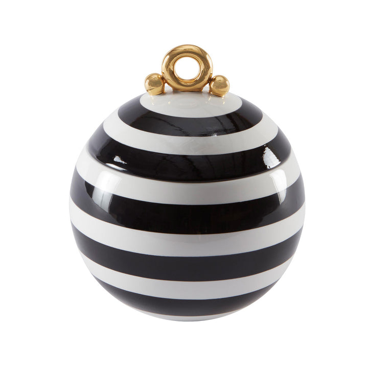 Weston Box QR-14562.BLACKGOLD.0 by CuratedKravet CuratedKravet Handmade earthenware ceramic globe box with black stripes and gold griffon. Finished with hand painting. Italy Wipe with a soft cloth. </p><p>Dimensions: Length 6, Height 6.5, Width 6 Ceramic - 100% - Fabric Carolina -
