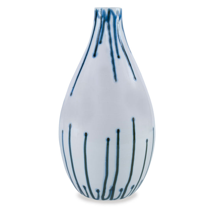 Mira Vase, Large QR-16961.BLUE.0 by CuratedKravet CuratedKravet A handpainted, earthenware vase with a reactive blue glaze. Due to the handmade nature of this product, variation is to be expected from piece to piece. This vase is not watertight. Portugal HANDWASH ONLY. </p><p>Dimensions: Length 8.5, Height 15.75, Width 8.5 Ceramic - 100% - Fabric Carolina -