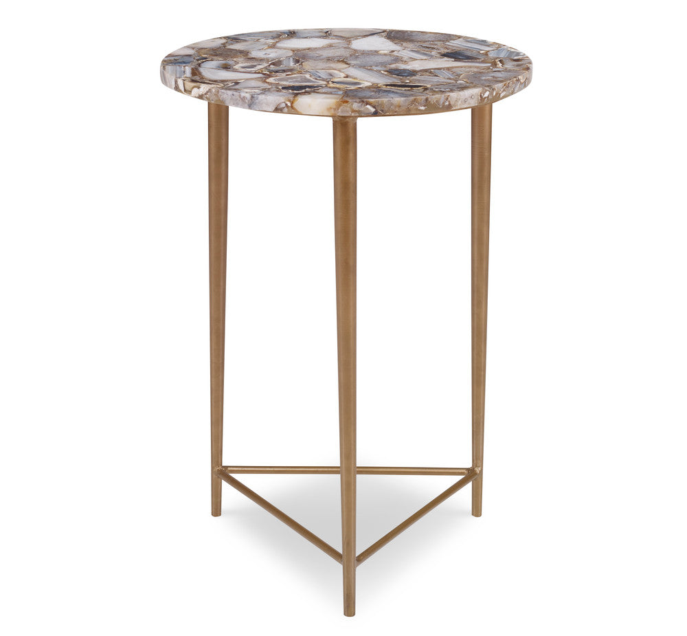 Aurora Side Table QR-18269.NTRLGOLD.0 by CuratedKravet CuratedKravet A round side table with a natural gray agate tabletop and steel base with gold electroplating. India DUST LIGHTLY WITH A SOFT, DRY CLOTH. </p><p>Dimensions: Length 16, Height 24, Width 16 - Fabric Carolina -