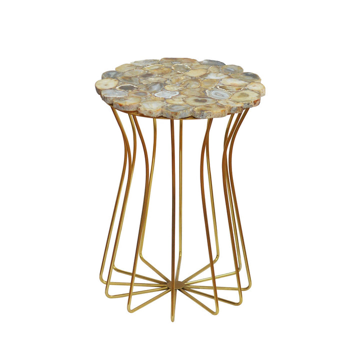 Estes Side Table QR-18270.NTRLGOLD.0 by CuratedKravet CuratedKravet A round side table with a natural agate tabletop and steel base with gold electroplating. India DUST LIGHTLY WITH A SOFT, DRY CLOTH. </p><p>Dimensions: Length 16, Height 24, Width 16 - Fabric Carolina -
