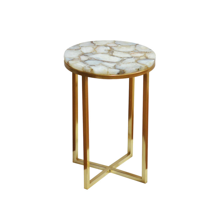 Salida Side Table QR-18271.WHTGOLD.0 by CuratedKravet CuratedKravet A round side table with a natural white agate tabletop and steel base with gold electroplating. India DUST LIGHTLY WITH A SOFT, DRY CLOTH. </p><p>Dimensions: Length 16, Height 24, Width 16 - Fabric Carolina -