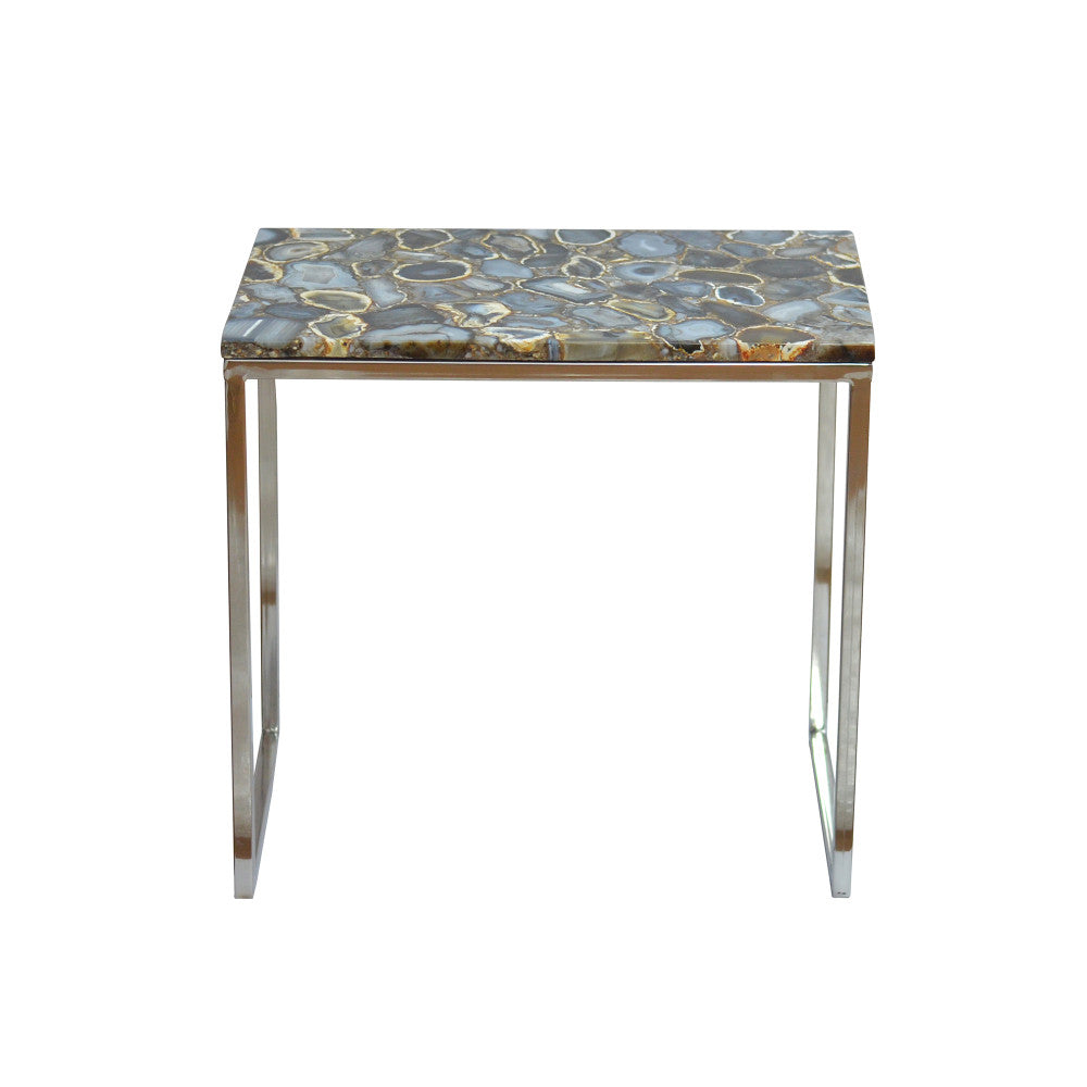 Arvada Side Table QR-18272.BLKSILVER.0 by CuratedKravet CuratedKravet A rectangular natural black agate table with a stainless steel base. India DUST LIGHTLY WITH A SOFT, DRY CLOTH. </p><p>Dimensions: Length 24, Height 24, Width 15 - Fabric Carolina -