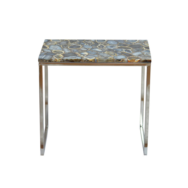 Arvada Side Table QR-18272.BLKSILVER.0 by CuratedKravet CuratedKravet A rectangular natural black agate table with a stainless steel base. India DUST LIGHTLY WITH A SOFT, DRY CLOTH. </p><p>Dimensions: Length 24, Height 24, Width 15 - Fabric Carolina -