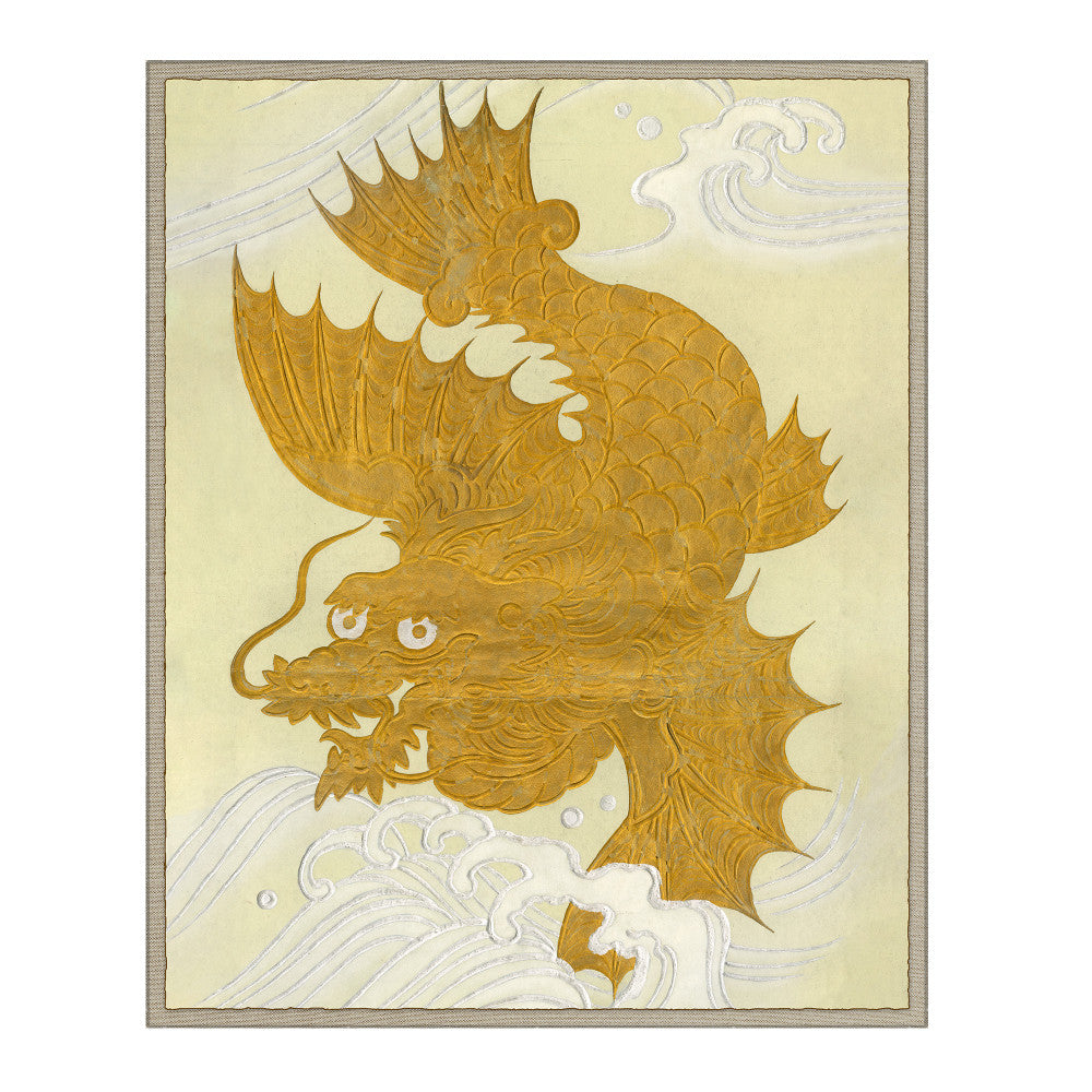 Golden Dragon QR-18281.GOLD.0 by CuratedKravet CuratedKravet Limited edition print of an antique Japanese textile document from a collection housed in Kravet's vast archives in Bethpage New York. Each piece comes with a certificate of authenticity. Made to order in the USA. United States Wipe with a damp cloth. * Do not use stringent cleaning solutions on acrylic* </p><p>Dimensions: Length 42, Height 52, Width 1.75 Acrylic - 100% - Fabric Carolina -