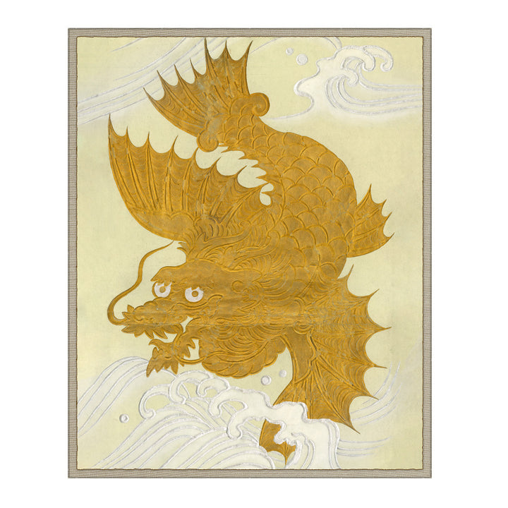 Golden Dragon QR-18281.GOLD.0 by CuratedKravet CuratedKravet Limited edition print of an antique Japanese textile document from a collection housed in Kravet's vast archives in Bethpage New York. Each piece comes with a certificate of authenticity. Made to order in the USA. United States Wipe with a damp cloth. * Do not use stringent cleaning solutions on acrylic* </p><p>Dimensions: Length 42, Height 52, Width 1.75 Acrylic - 100% - Fabric Carolina -