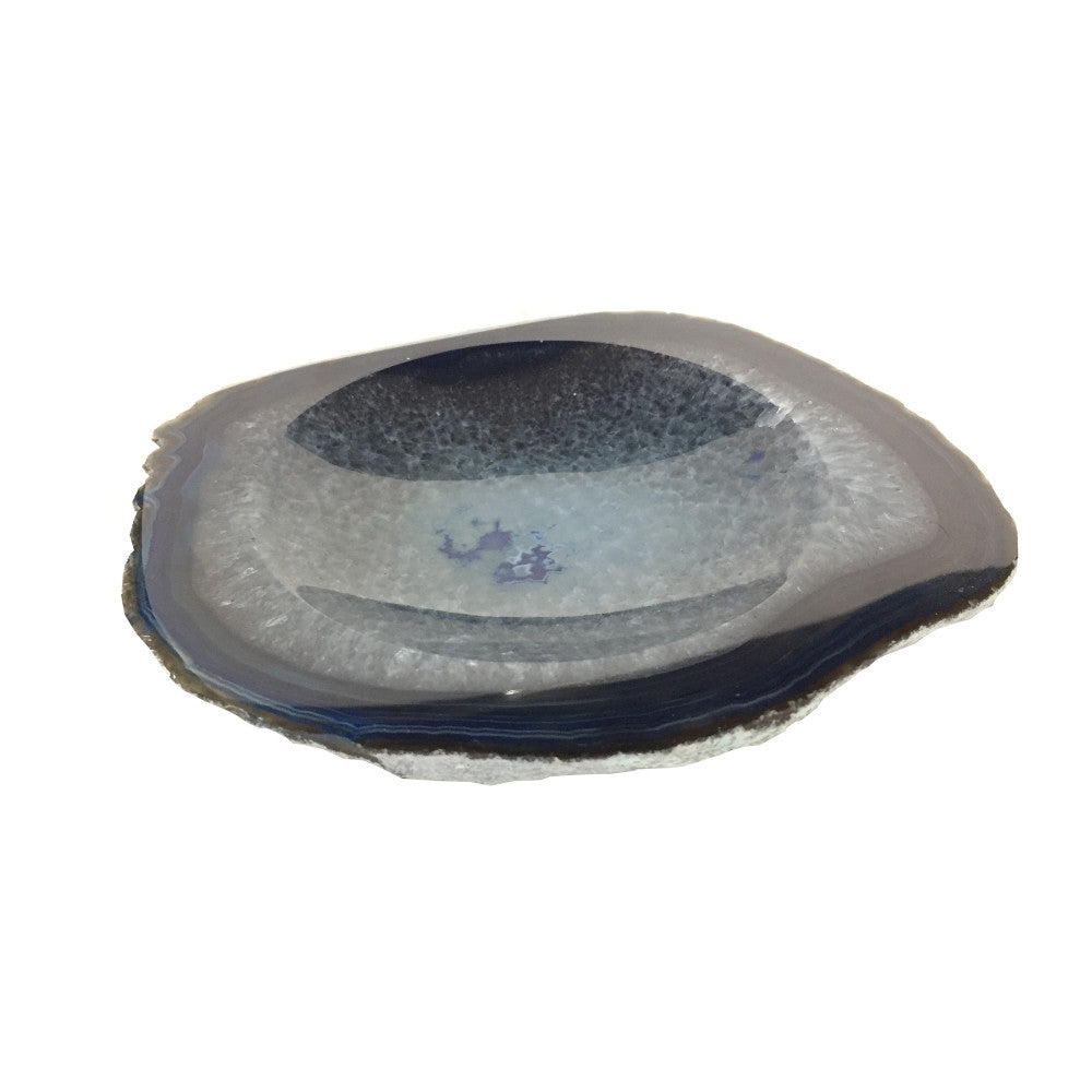 Ana Agate Trinket Dish, Blue QR-18385.BLUE.0 by CuratedKravet CuratedKravet A natural blue agate dish. Due to the natural material, size, shape and color will vary. Brazil DUST LIGHTLY. </p><p>Dimensions: Length 6, Height 0.75, Width 5.25 Stone - 100% - Fabric Carolina -