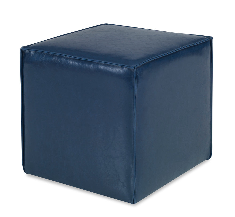 Logan Ottoman, Faux Leather QR-20301.NAVY.0 by CuratedKravet CuratedKravet A cube ottoman upholstered in a navy faux leather, DUNCAN.55. Made in the USA. United States </p><p>Dimensions: Length 19, Height 18, Width 19 - Fabric Carolina -