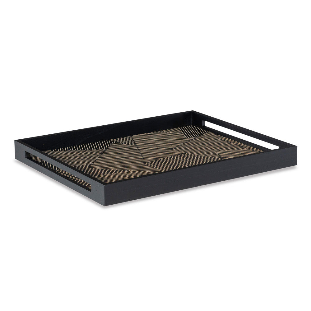 Merlin Tray QR-20440.BLACK.0 by CuratedKravet CuratedKravet A decorative wooden tray detailed with a carved abstract pattern. China DUST LIGHTLY WITH A SOFT, DRY CLOTH. </p><p>Dimensions: Length 22, Height 2, Width 18 Wood - 100% - Fabric Carolina -