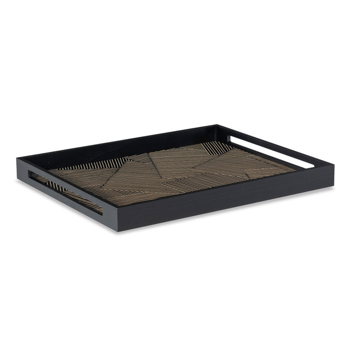 Merlin Tray QR-20440.BLACK.0 by CuratedKravet CuratedKravet A decorative wooden tray detailed with a carved abstract pattern. China DUST LIGHTLY WITH A SOFT, DRY CLOTH. </p><p>Dimensions: Length 22, Height 2, Width 18 Wood - 100% - Fabric Carolina -