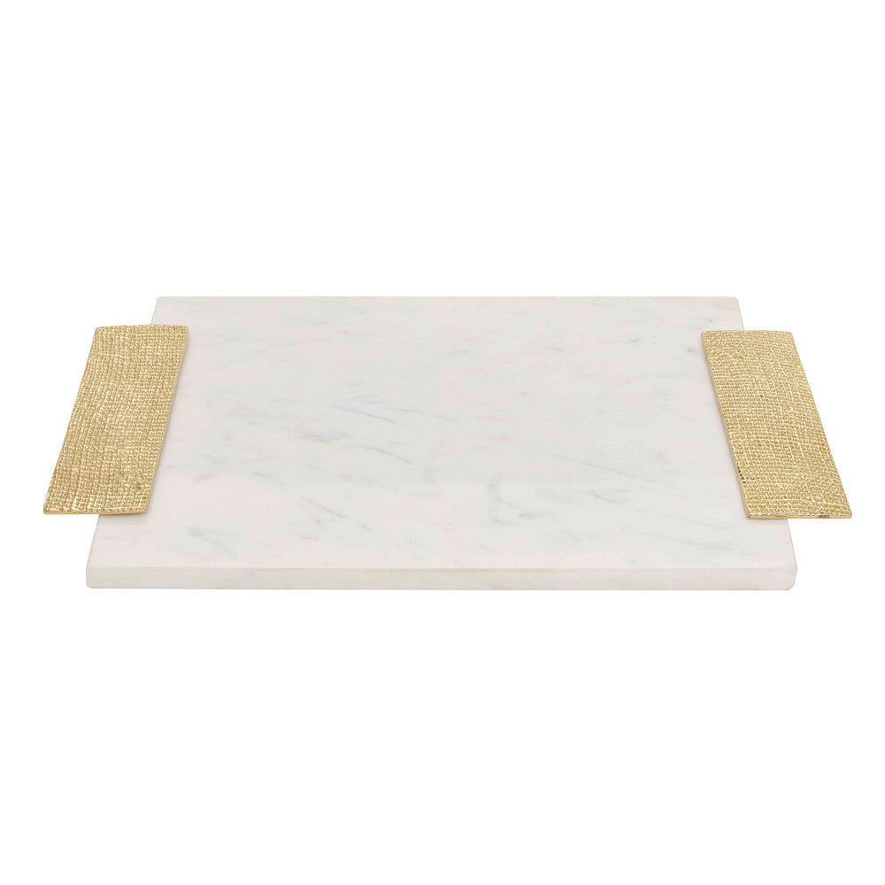 Casper Tray QR-20464.WHTBRASS.0 by CuratedKravet CuratedKravet A white marble tray detailed with textured brass handles. Due to the natural material, variation is to be expected. India DUST LIGHTLY WITH A SOFT, DRY CLOTH. </p><p>Dimensions: Length 15, Height 0.5, Width 10 Marble - 90%, Brass - 10% - Fabric Carolina -