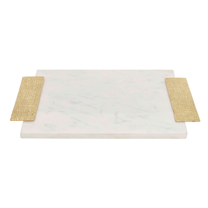 Casper Tray QR-20464.WHTBRASS.0 by CuratedKravet CuratedKravet A white marble tray detailed with textured brass handles. Due to the natural material, variation is to be expected. India DUST LIGHTLY WITH A SOFT, DRY CLOTH. </p><p>Dimensions: Length 15, Height 0.5, Width 10 Marble - 90%, Brass - 10% - Fabric Carolina -