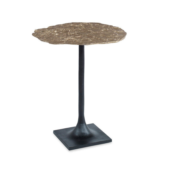 Rawlins Side Table QR-20469.ANTBRASS.0 by CuratedKravet CuratedKravet A metal pedestal side table featuring a unique textured antique brass top. India DUST LIGHTLY WITH A SOFT, DRY CLOTH. </p><p>Dimensions: Length 12, Height 22, Width 12 - Fabric Carolina -