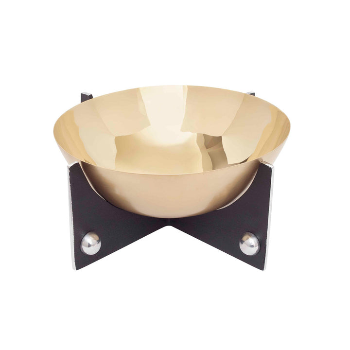Laramie Bowl QR-20470.BRASSBLK.0 by CuratedKravet CuratedKravet A polished brass bowl featuring a black metal stand with mixed metal details. India DUST LIGHTLY WITH A SOFT, DRY CLOTH. </p><p>Dimensions: Length 10.5, Height 4.5, Width 10.5 Brass - 70%, Aluminium - 30% - Fabric Carolina -