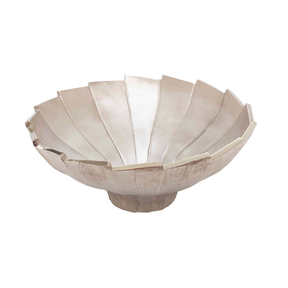 Gillette Bowl QR-20476.NICKEL.0 by CuratedKravet CuratedKravet A nickel plated aluminum decorative bowl. India DUST LIGHTLY WITH A SOFT, DRY CLOTH. </p><p>Dimensions: Length 13.5, Height 6, Width 13.5 Aluminium - 100% - Fabric Carolina -