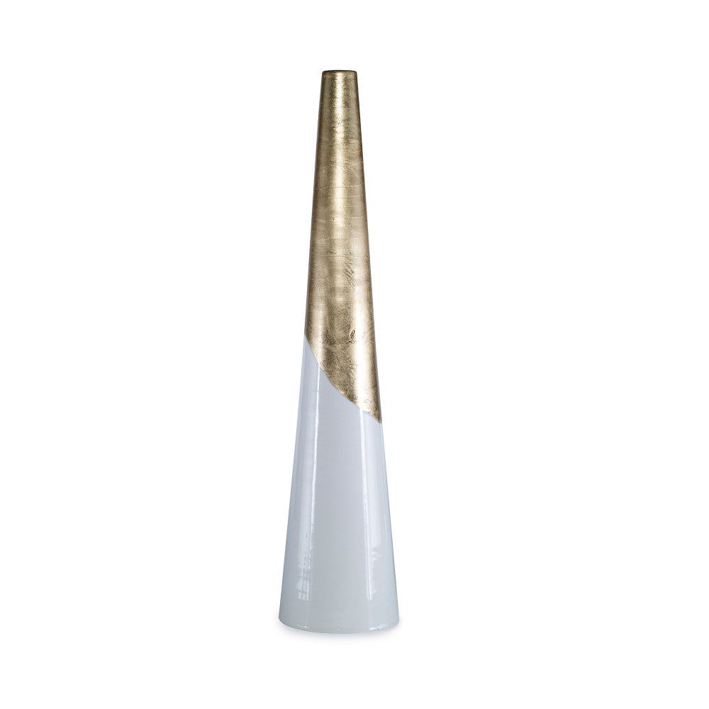 Portofino Object, Small QR-20526.GOLDCREAM.0 by CuratedKravet CuratedKravet A decorative ceramic object featuring a gold leafed top and a cream glazed bottom half. Due to the handmade nature of this object, variation is to be expected. Italy DUST LIGHTLY WITH A SOFT, DRY CLOTH. </p><p>Dimensions: Length 5, Height 21.75, Width 5 Ceramic - 100% - Fabric Carolina -