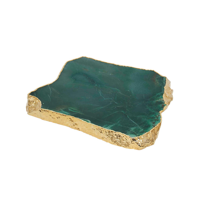 Hobbs Green Quartz Slab QR-20649.GRNGOLD.0 by CuratedKravet CuratedKravet A slab of solid green quartz detailed with gold electroplated edges. Due to the natural material, variation is to be expected. Brazil </p><p>Dimensions: Length , Height , Width Stone - 95%, Gold - 5% - Fabric Carolina -