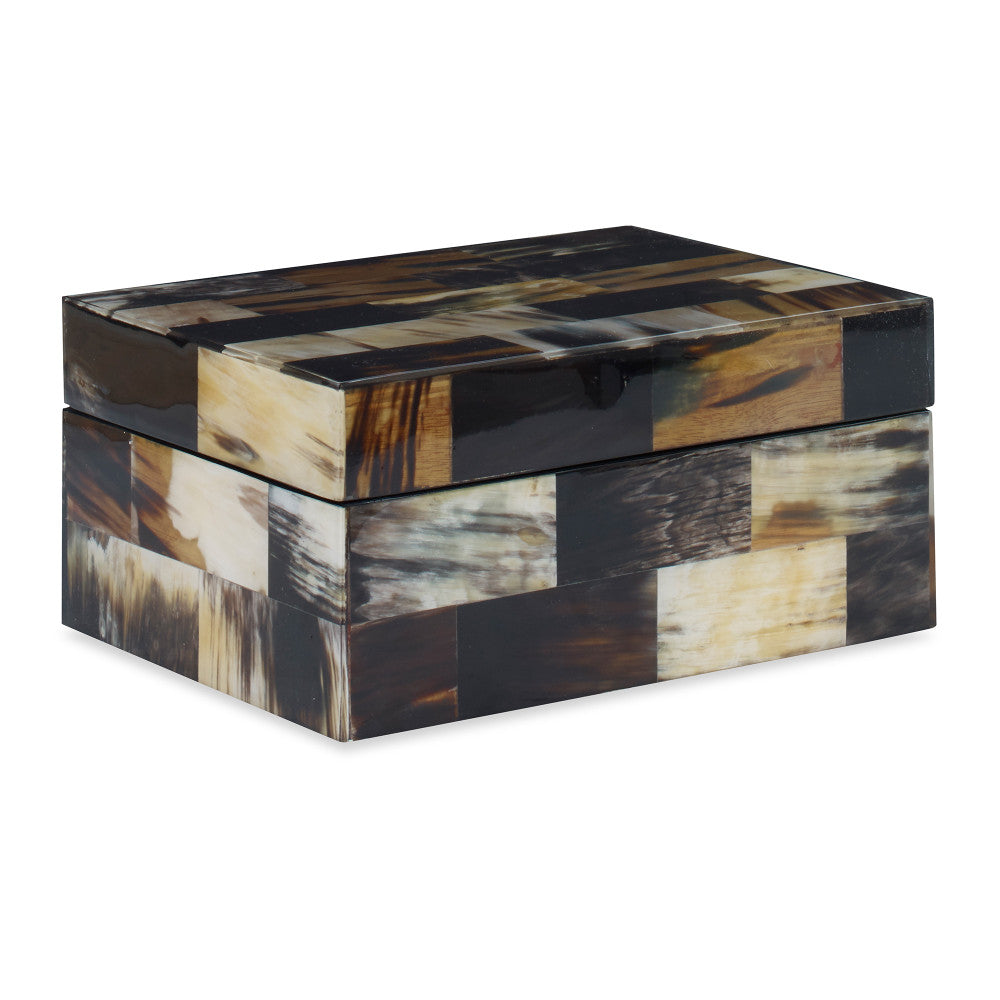 Henney Box, Large QR-20656.MULTI.0 by CuratedKravet CuratedKravet A decorative box featuring a brick-like pattern of natural horn pieces. Due to the natural material, variation in color and pattern is to be expected. Vietnam </p><p>Dimensions: Length 9, Height 4.25, Width 6.75 - Fabric Carolina -
