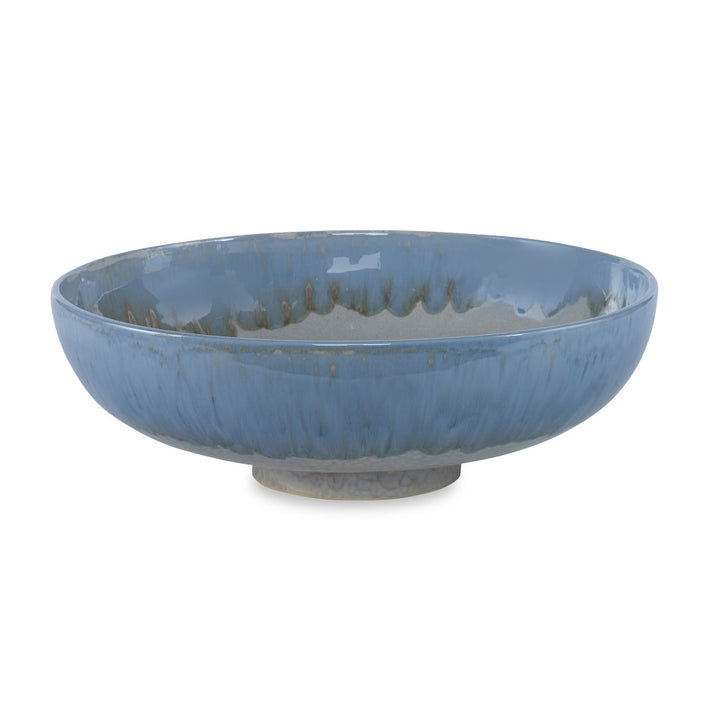 Jerra Bowl QR-20674.BLUGREEN.0 by CuratedKravet CuratedKravet An wide earthenware bowl featuring a reactive white, blue and green glaze. Due to the nature of the glaze, each vase is to be considered unique. Portugal </p><p>Dimensions: Length 14, Height 4.75, Width 14 Ceramic - 100% - Fabric Carolina -