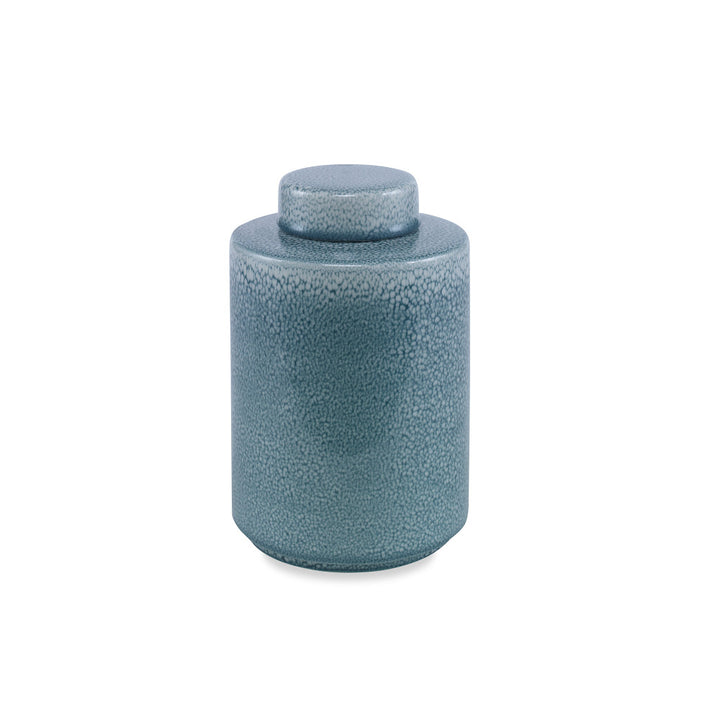 Hiller Lidded Jar, Medium QR-20677.SEAFOAM.0 by CuratedKravet CuratedKravet A medium lidded earthenware ceramic jar featuring a seafoam reactive glaze. Due to the handmade nature of this product, glaze variation is to be expected. Portugal </p><p>Dimensions: Length 5.5, Height 10, Width 5.5 Ceramic - 100% - Fabric Carolina -