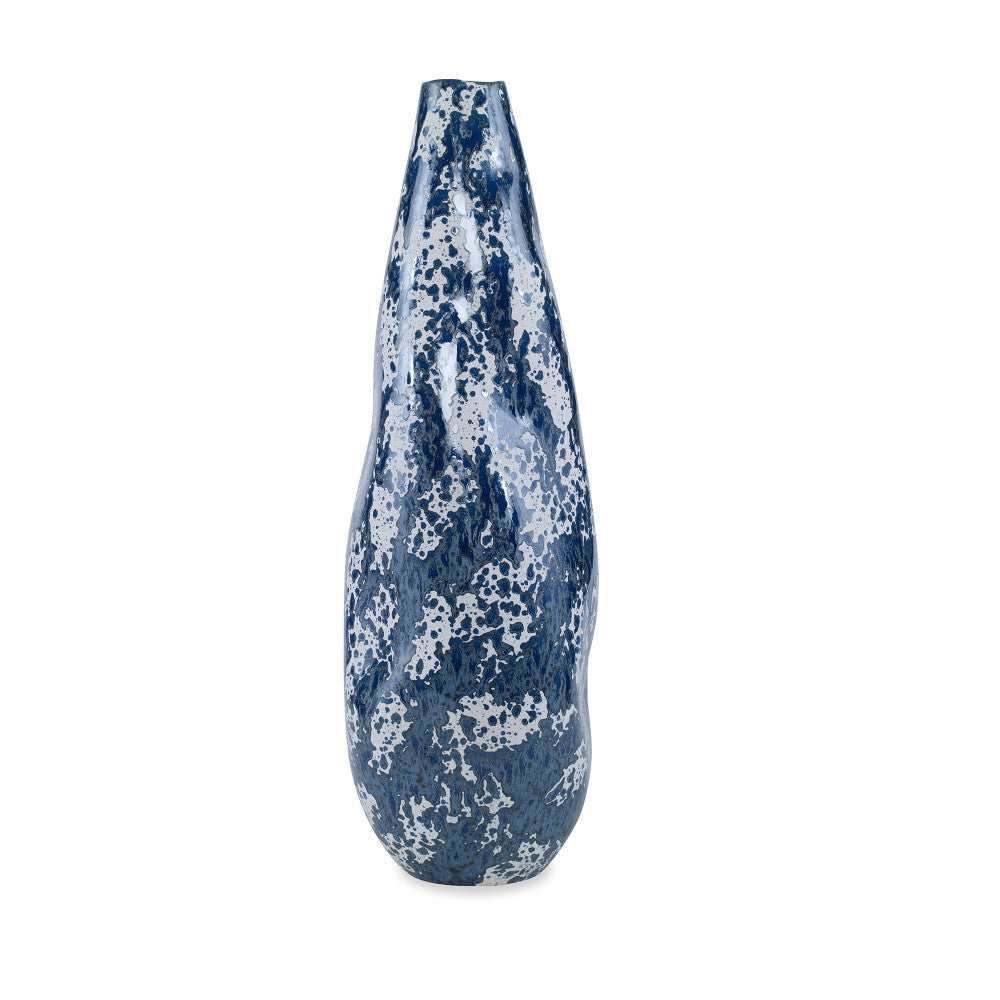 Odette Vase QR-20690.MULTBLU.0 by CuratedKravet CuratedKravet A large earthenware ceramic vase with an organic shape and texture. Detailed with a reactive glaze of varying blues and white. Due to the handmade nature of this vase, glaze variation is to be expected. Portugal </p><p>Dimensions: Length 7.75, Height 20.75, Width 7.75 Ceramic - 100% - Fabric Carolina -
