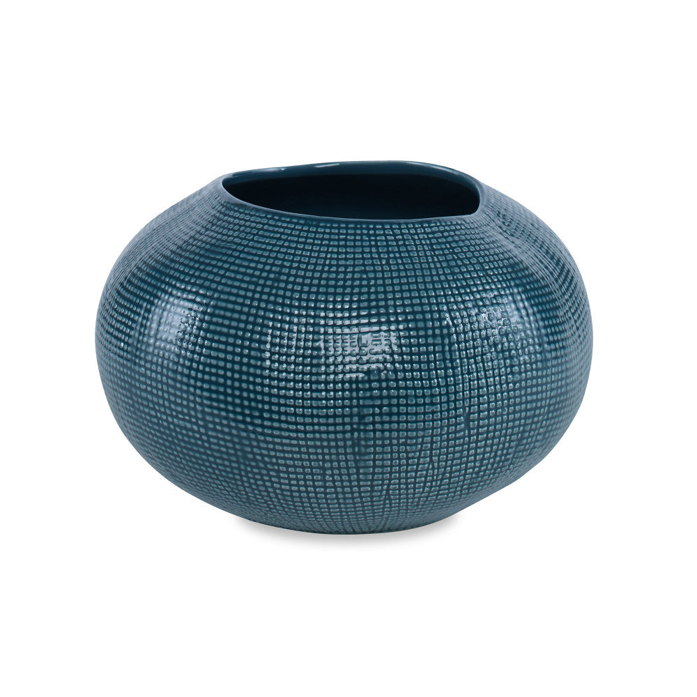 Lennon Bowl QR-20695.DRKGRN.0 by CuratedKravet CuratedKravet An organically shaped earthenware ceramic bowl detailed with sisal-like texture and a dark teal green reactive glaze. Due to the handmade nature of this bowl, variation is to be expected. Portugal </p><p>Dimensions: Length 10.5, Height 6.75, Width 10.5 Ceramic - 100% - Fabric Carolina -