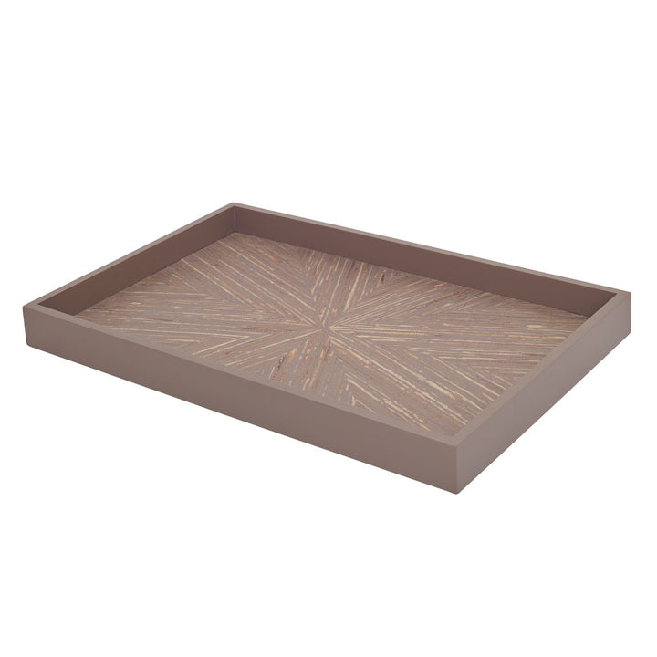 Sorrento Tray QR-20807.TAUPE.0 by CuratedKravet CuratedKravet A decorative tray made of woven water hyacinth finished in a vintage gray/taupe stain. The material is cut and arranged in the starburst-like pattern. Indonesia </p><p>Dimensions: Length 17.75, Height 1.5, Width 11.75 - Fabric Carolina -