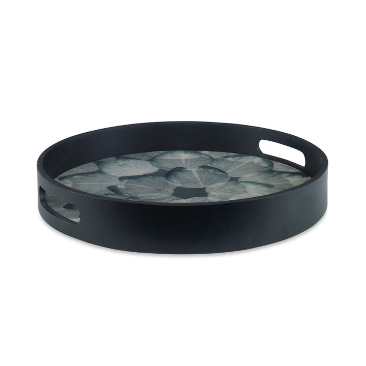Bouldin Tray QR-20810.BLUE.0 by CuratedKravet CuratedKravet A resin tray featuring an intricate, circular leaf-like pattern. Detailed with two cut-out handles. Indonesia </p><p>Dimensions: Length 16.25, Height 2.5, Width 16.25 - Fabric Carolina -