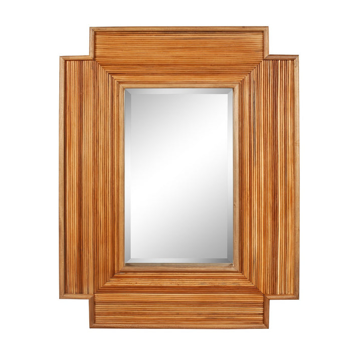 Roger Mirror QR-20855.MAHOGANY.0 by CuratedKravet CuratedKravet An angular beveled face mirror with natural rattan, featuring a dry mahogany wood frame. With metal triangle-type hanging hardware. Philippines WIPE SURFACE WITH DRY CLOTH </p><p>Dimensions: Length 32, Height 42, Width 2 Wood - 70%, Glass - 30% - Fabric Carolina -