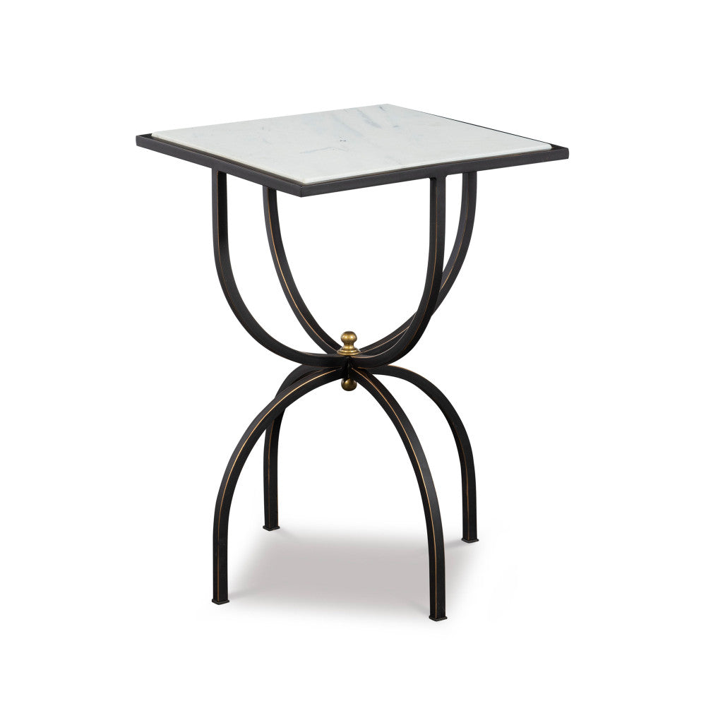 Balin Side Table, White QR-20964.WHTBRWN.0 by CuratedKravet CuratedKravet A dark bronze side table featuring a square white marble top. Accented with brass details. Due to the natural material, variation in veining and coloring of the marble is to be expected. India </p><p>Dimensions: Length 16, Height 23, Width 16 - Fabric Carolina -