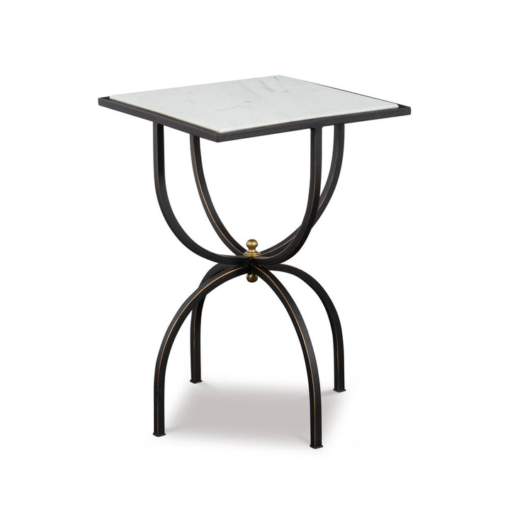 Balin Side Table, White QR-20964.WHTBRWN.0 by CuratedKravet CuratedKravet A dark bronze side table featuring a square white marble top. Accented with brass details. Due to the natural material, variation in veining and coloring of the marble is to be expected. India </p><p>Dimensions: Length 16, Height 23, Width 16 - Fabric Carolina -