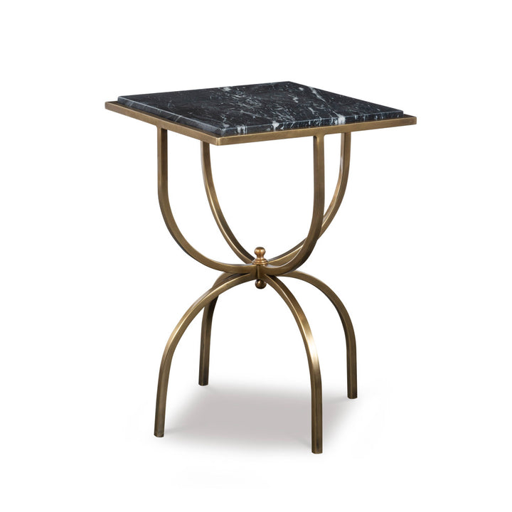 Balin Side Table, Black QR-20965.BLKANTBRSS.0 by CuratedKravet CuratedKravet An antique brass side table featuring a square black marble top. Accented with additional brass details. Due to the natural material, variation in veining and coloring of the marble is to be expected. India </p><p>Dimensions: Length 16, Height 23, Width 16 - Fabric Carolina -