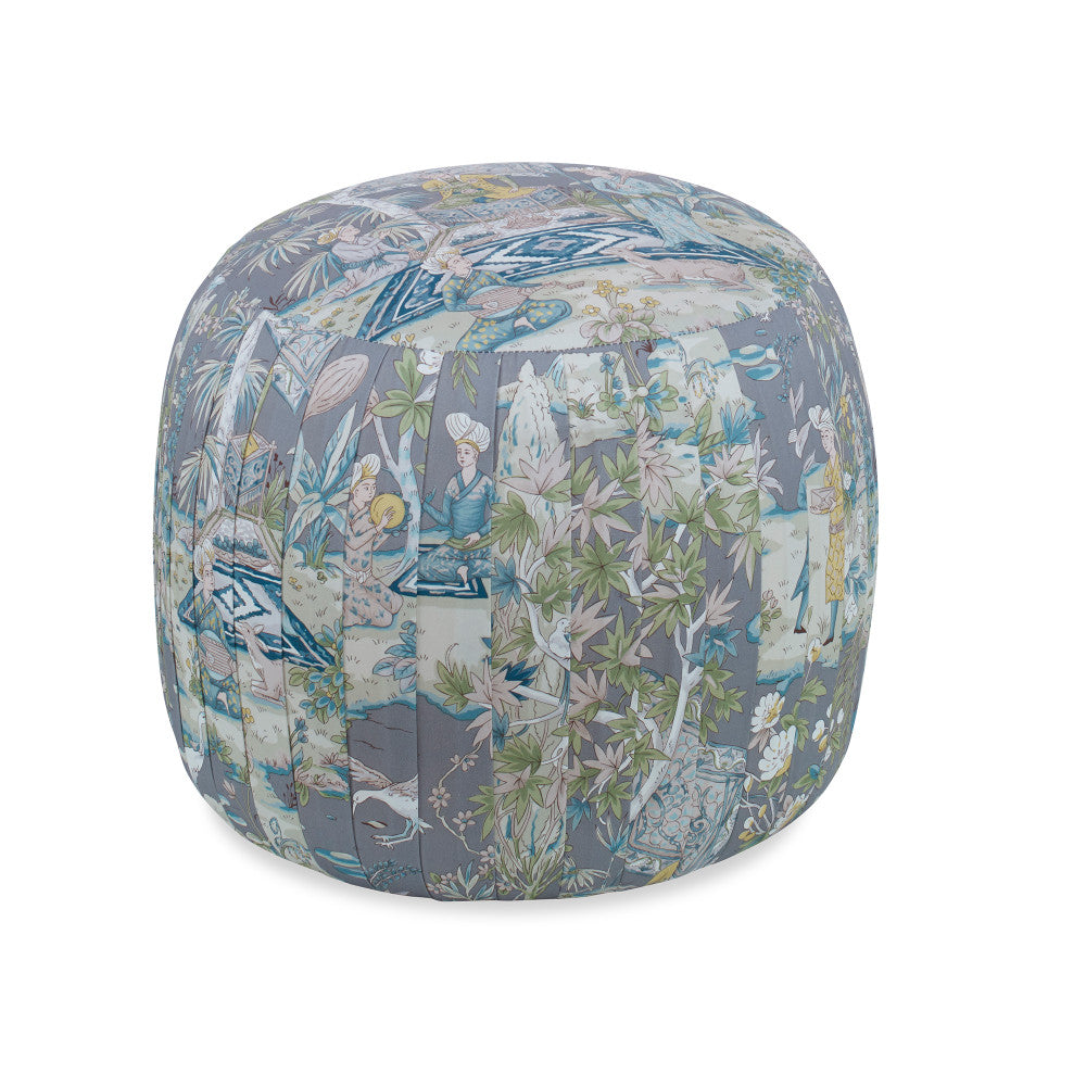 Lena Ottoman, Lodi Garden Gray QR-21009.GREYMULTI.0 by CuratedKravet CuratedKravet An upholstered pleated ottoman in Brunschwig & Fils 8018119.113. Made in the USA. United States </p><p>Dimensions: Length 19, Height 18, Width 19 - Fabric Carolina -