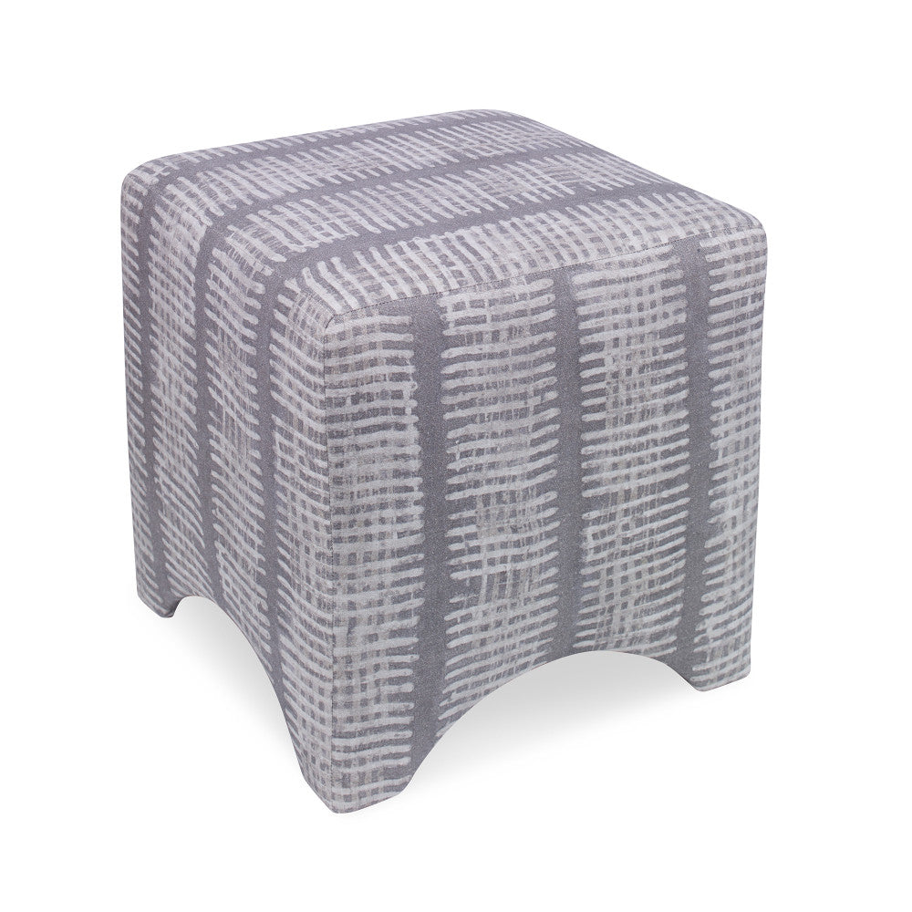 Knisely Ottoman, New Lines QR-21012.SLATE.0 by CuratedKravet CuratedKravet An upholstered cube-shaped ottoman with arched details in Kravet NEW LINES.11. Made in the USA. United States </p><p>Dimensions: Length 19, Height 19, Width 19 - Fabric Carolina -