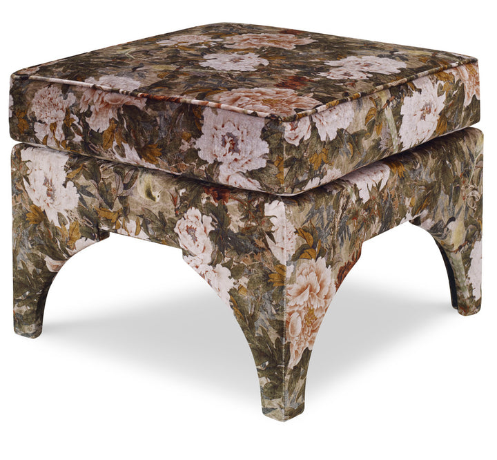 Marcia Ottoman, Oriental Garden QR-21013.MOLE.0 by CuratedKravet CuratedKravet A decorative ottoman upholstered in GP&J Baker BP10817.1, detailed with an architectural inspired design. United States </p><p>Dimensions: Length 23, Height 20, Width 23 - Fabric Carolina -