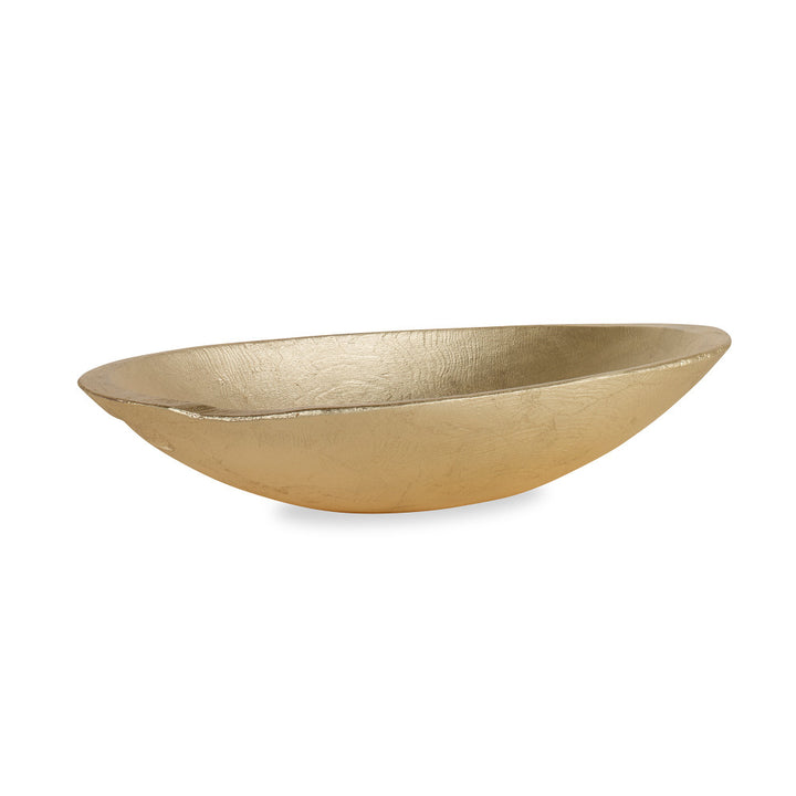 Levain Dough Bowl, Gold QR-21065.GOLD.0 by CuratedKravet CuratedKravet An oversized resin bowl cast from an antique wooden dough bowl, finished in a metallic gold paint. The imperfections and character from the antique dough bowl are preserved in the mold and therefore transferred as beautiful texture to the resin bowl. United States </p><p>Dimensions: Length 24.75, Height 4.5, Width 12.5 Poly Resin - 100% - Fabric Carolina -
