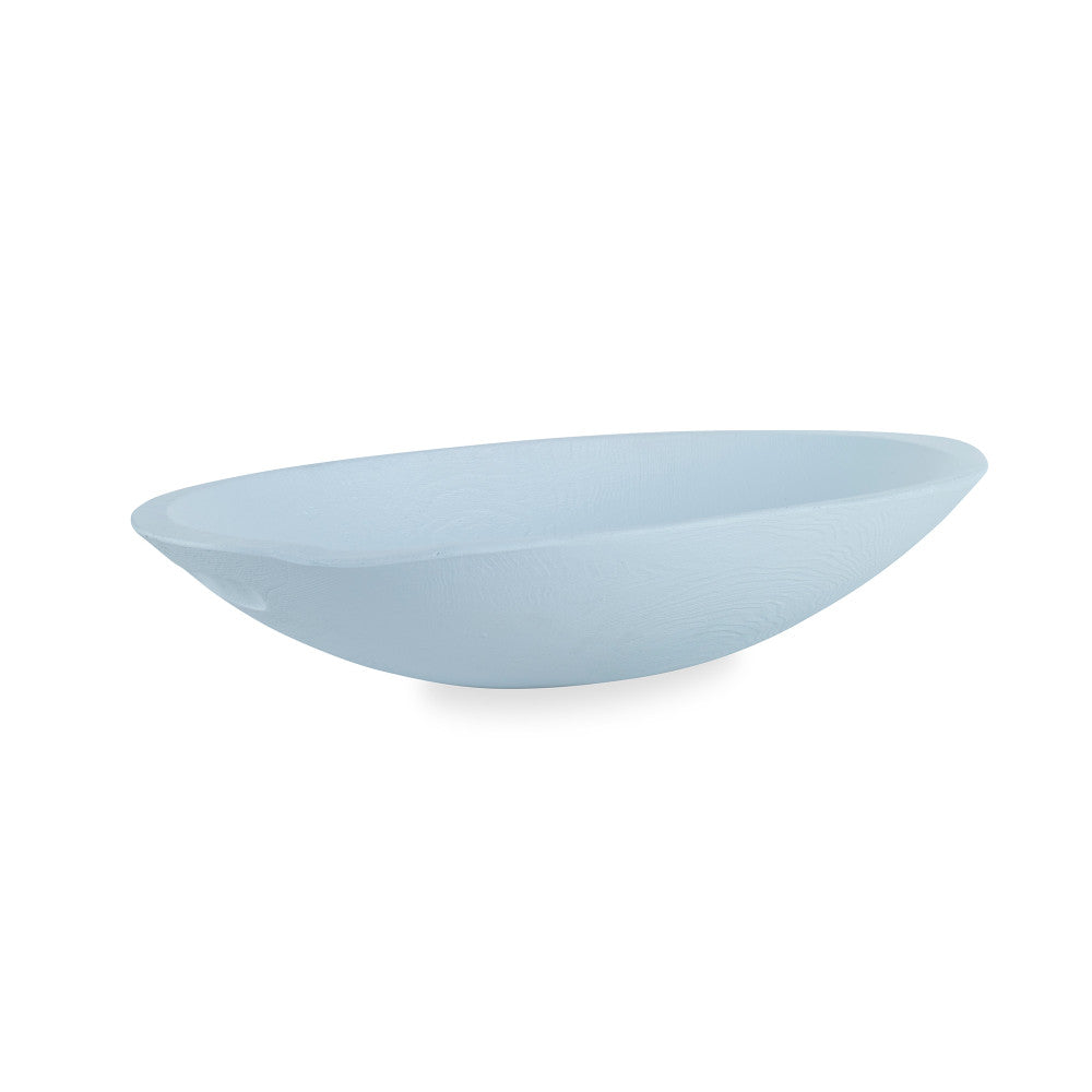 Levain Dough Bowl, Lt Blue QR-21065.LTBLUE.0 by CuratedKravet CuratedKravet An oversized resin bowl cast from an antique wooden dough bowl, finished in a bright pop of color. The imperfections and character from the antique dough bowl are preserved in the mold and therefore transferred as beautiful texture to the resin bowl. United States </p><p>Dimensions: Length 24.75, Height 4.5, Width 12.5 Poly Resin - 100% - Fabric Carolina -