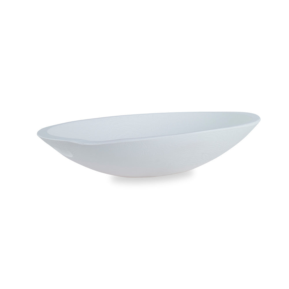 Levain Dough Bowl, White QR-21065.WHITE.0 by CuratedKravet CuratedKravet An oversized resin bowl cast from an antique wooden dough bowl, finished in a matte white paint. The imperfections and character from the antique dough bowl are preserved in the mold and therefore transferred as beautiful texture to the resin bowl. United States </p><p>Dimensions: Length 24.75, Height 4.5, Width 12.5 Poly Resin - 100% - Fabric Carolina -