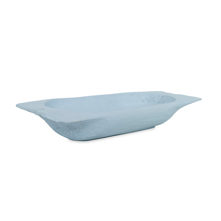 Magnolia Dough Bowl, Lt Blue QR-21066.LTBLUE.0 by CuratedKravet CuratedKravet An oversized resin bowl cast from a traditional antique wooden dough bowl, finished in a bright pop of color. The imperfections and character from the antique dough bowl are preserved in the mold and therefore transferred as beautiful texture to the resin bowl. United States </p><p>Dimensions: Length 27.5, Height 5, Width 12 Poly Resin - 100% - Fabric Carolina -