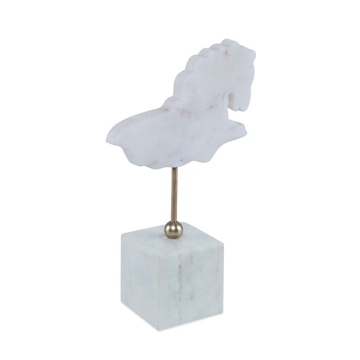 Landry Sculpture, White QR-21082.WHITE.0 by CuratedKravet CuratedKravet A white marble decorative horse sculpture, detailed with brass accents. Due to the natural material, variation is to be expected. India </p><p>Dimensions: Length 6.25, Height 11, Width 3 Marble - 95%, Metal - 5% - Fabric Carolina -