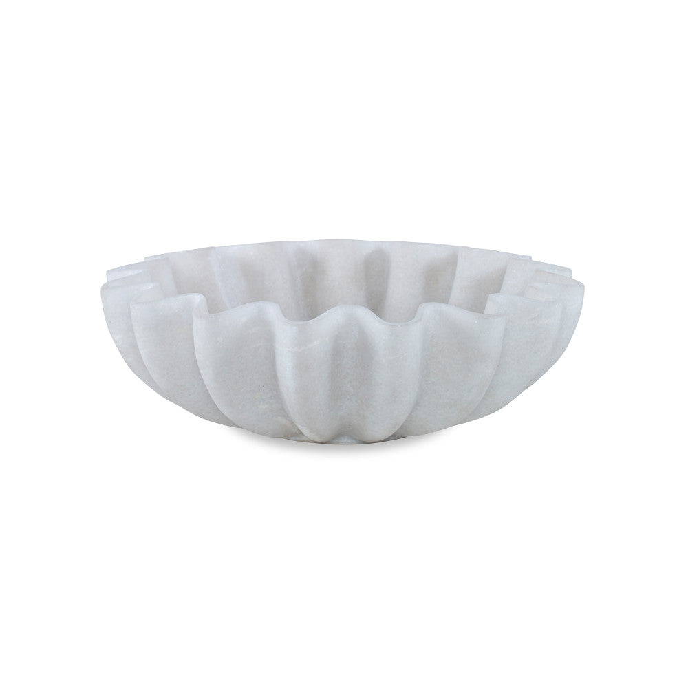 Bryant Bowl, Small QR-21092.WHITE.0 by CuratedKravet CuratedKravet A round solid white marble bowl with scalloped edges. Due to the natural material, variation is to be expected. India </p><p>Dimensions: Length 15, Height 5, Width 15 Marble - 100% - Fabric Carolina -