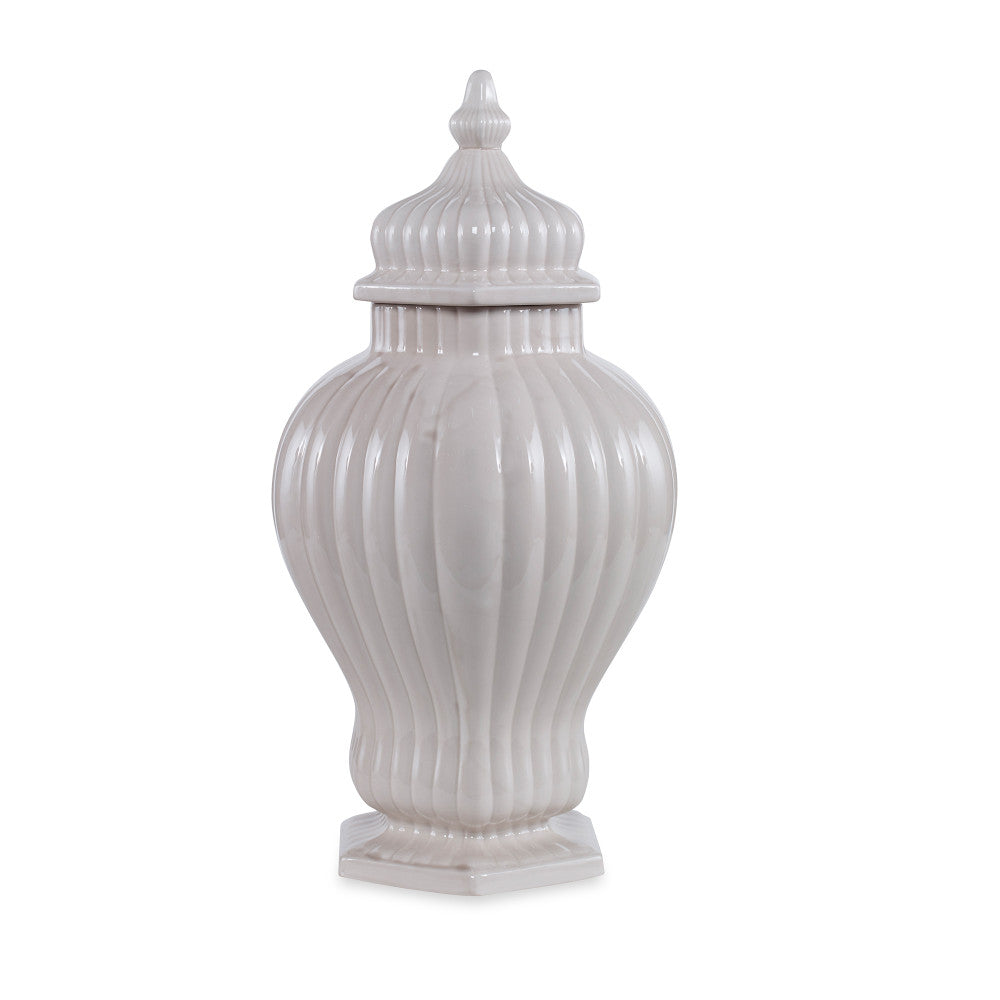 Angela Urn QR-21122.GRAY.0 by CuratedKravet CuratedKravet A large dove gray lidded ceramic urn. Due to the handmade nature of this urn, variation is to be expected. Italy </p><p>Dimensions: Length 10.25, Height 21.25, Width 10.25 Ceramic - 100% - Fabric Carolina -