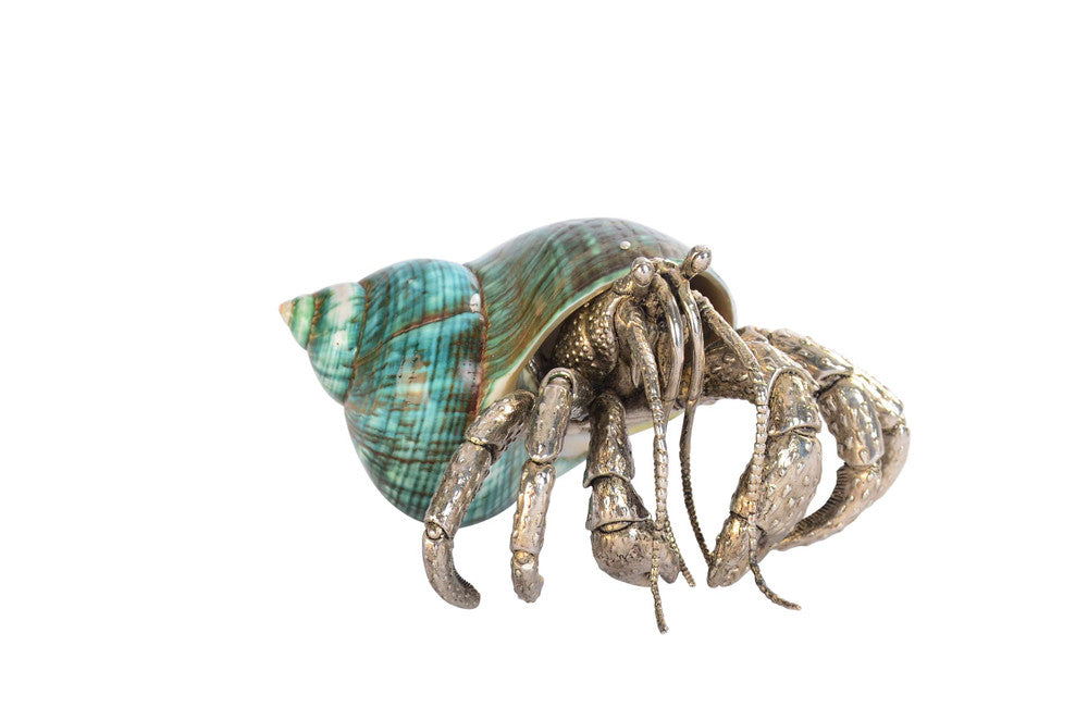 Griffis Shell Object QR-21197.SLVRJADE.0 by CuratedKravet CuratedKravet Silver plated hermit crab sculpture with jade turbo shell. Philippines </p><p>Dimensions: Length 5.25, Height 3.5, Width 4.5 - Fabric Carolina -