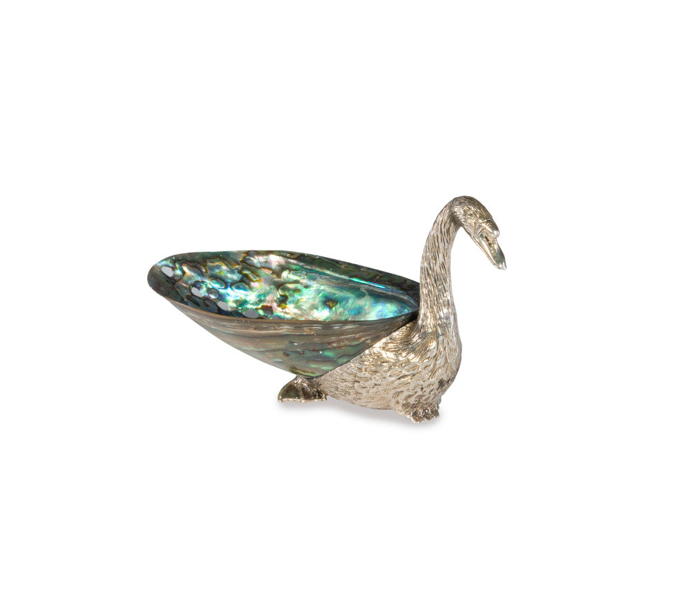 Kroy Shell Dish QR-21200.SLVRPAUA.0 by CuratedKravet CuratedKravet Silver plated swan sculpture with paua shell accent dish. Philippines </p><p>Dimensions: Length 7, Height 4, Width 3.5 - Fabric Carolina -
