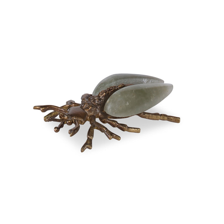 Indu Brass Bug QR-21398.BRNZGREEN.0 by CuratedKravet CuratedKravet A decorative bug sculpture made of brass and green aventurian stone. India </p><p>Dimensions: Length 3, Height 1, Width 2 Brass - 50%, Stone - 50% - Fabric Carolina -
