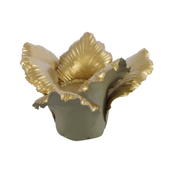 Pai Candleholder QR-21644.KHAKIGLD.0 by CuratedKravet CuratedKravet A hand finished porcelain candleholder. Thailand DUST LIGHTLY WITH A SOFT, DRY CLOTH. </p><p>Dimensions: Length 7, Height 6.25, Width 7 Porcelain - 100% - Fabric Carolina -