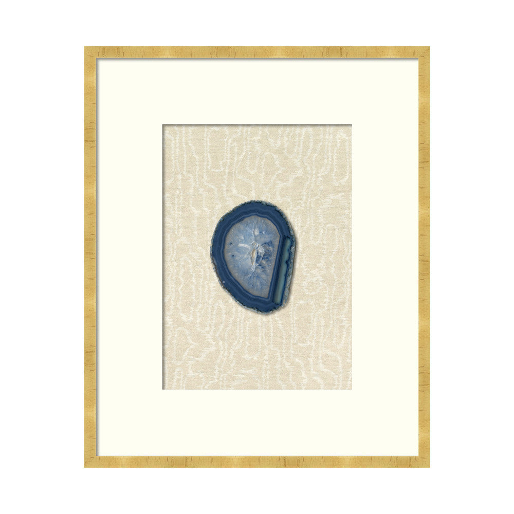 Blue Geode Tall QR-21800.BLUE.0 by CuratedKravet CuratedKravet A natural blue-toned geode floating on Kravet fabric 4553-16, nestled within a bold white mat and featuring a gold leaf frame. United States </p><p>Dimensions: Length 19, Height 23, Width 22 Linen - 40%, Wood - 40%, Crystal Stone - 20% - Fabric Carolina -