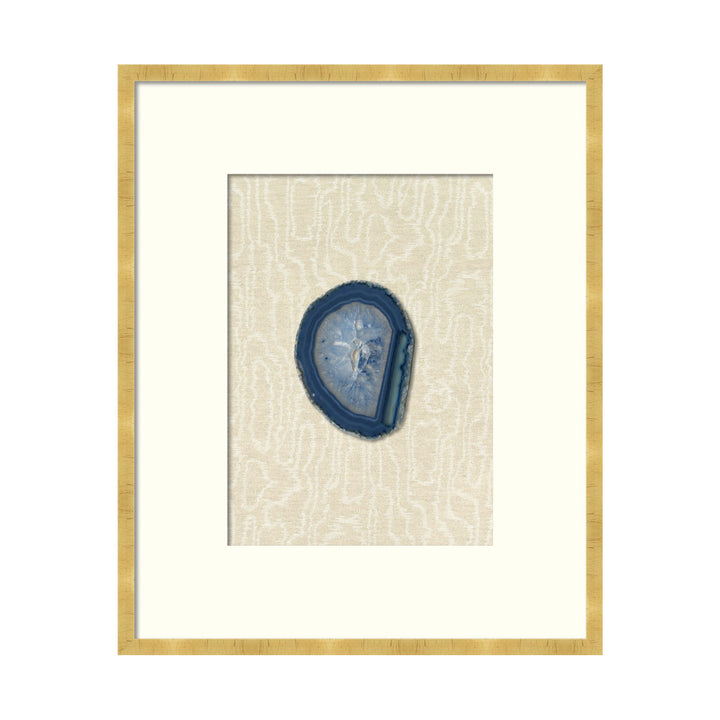 Blue Geode Tall QR-21800.BLUE.0 by CuratedKravet CuratedKravet A natural blue-toned geode floating on Kravet fabric 4553-16, nestled within a bold white mat and featuring a gold leaf frame. United States </p><p>Dimensions: Length 19, Height 23, Width 22 Linen - 40%, Wood - 40%, Crystal Stone - 20% - Fabric Carolina -