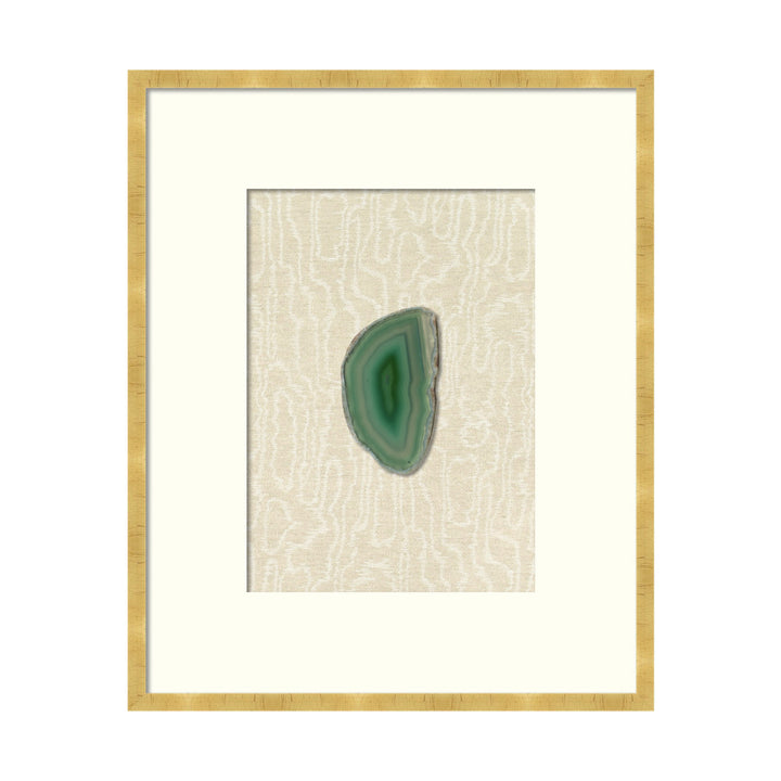 Emerald Geode Tall QR-21803.EMERALD.0 by CuratedKravet CuratedKravet A natural green-toned geode floating on Kravet fabric 4553-16, nestled within a bold white mat and featuring a gold leaf frame. United States </p><p>Dimensions: Length 19, Height 23, Width 2 Linen - 40%, Wood - 40%, Crystal Stone - 20% - Fabric Carolina -